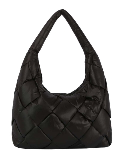Soft Puffy Woven Shoulder Bag Hobo JYE0468 BLACK